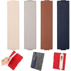 4Pcs Elastic Pen Holder for Notebook,Adjustable PU Leather Pen Sleeve with Elastic Strap,Pencil Holder Case for Journal,Planner,Bible,Binder(Beige,Gray,Brown,Dark Blue)