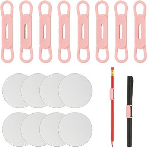 PATIKIL 8 Pcs Magnetic Pen Pencil Holder, Silicone Flexible Pencil Holder Adjustable Organizer Clip with 8 Metal Sheet for Refrigerator Whiteboards Desk Clipboard, Pink
