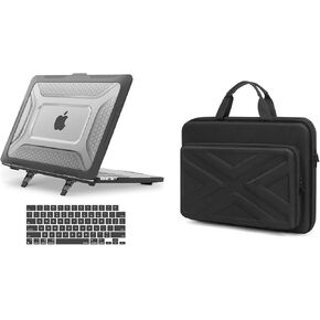 MOSISO Compatible with MacBook Air 13 inch Case 2024 2023 2022 M3 A3113 M2 A2681, Honeycomb Heavy Duty TPU Bumper Plastic Hard Case with Fold Kickstand&Keyboard Cover for MacBook Air 13.6&Bag, Black