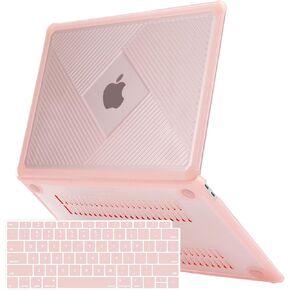 MOSISO Compatible with MacBook Air 13 inch Case M1 2022 2021 2020 2019 2018 A2337 A2179 A1932, Anti-Cracking Heavy Duty Streaks Geometric TPU Bumper Plastic Hard Shell Case & Keyboard Cover, Pink