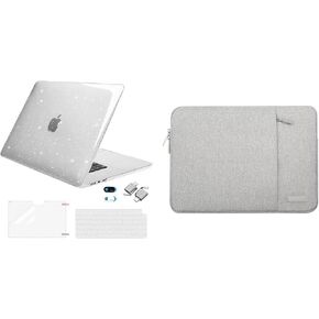 MOSISO Compatible with MacBook Air 15 inch Case 2023 Release A2941 M2, Sparkly Plastic Hard Case&Vertical Sleeve Bag&Keyboard Cover&Screen Protector&Webcam Cover&Type C Adapter, Transparent&Gray