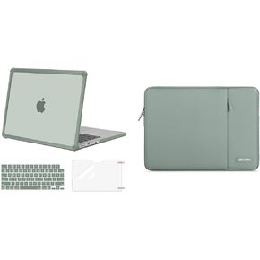 MOSISO Compatible with MacBook Pro 14 inch Case 2025-2021 M4 M3 M2 M1 A3112 A3185 A3401 A2918 A2992 A2779 A2442, Heavy Duty Hard Case&Keyboard Skin&Screen Film&Sleeve, Emerald Green&Antique Green