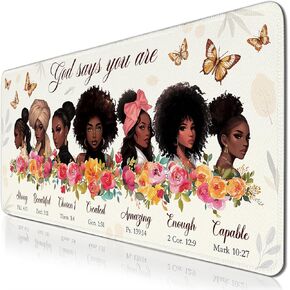 Gaming Mouse Pad Large, Bible Black Girl Computer Keyboard Mousepad, Mouse Mat Non-Slip Base Stitched Edges, Christian Inspiration African American Women, Desktop Mat for Home Office 15.7"x 35.4" XXL