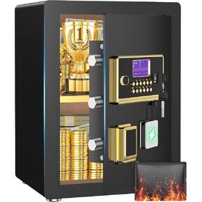Anti-Theft Digital Safe Box with Fireproof Waterproof Bag, LED Light & Alarm System - Security Safe with Adjustable Shelf for Jewelry, Cash - for Home, Office, Hotel(0.8/1.0/1.3/1.53/2.5/3.1Cuft)
