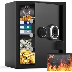 Large Safe Box with Fireproof Document Bag, 4.5 Cubic Personal Safe with Backlit Keypad, Anti-Theft Security Home Safes for Money Documents Jewelry Valuables