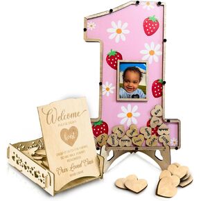 Berry First Birthday -1st Birthday Decorations - Guest Book Alternatives - Number One Shaped Photo Frame Decor - Strawberry Birthday - Sweet One Centerpiece Keepsake (Berry First Birthday)