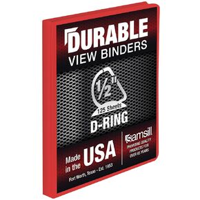 Samsill Durable 0.5 Inch Binder, Made in The USA, D Ring Binder, Customizable Clear View Cover, Ruby Red, Holds 125 Pages