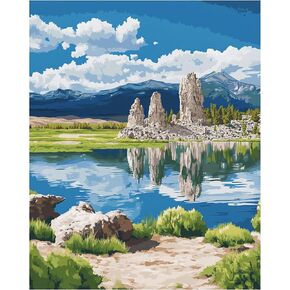 Crater Lake Paint by Numbers for Adults, Oregon Paint by Number Kits, Nature Scenery Travel Gifts, DIY Oil Canvas Painting, Home Wall Decor - Sunset Lake Mountains Trees Landscape(16x20inch)