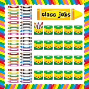 WATINC Class Jobs Bulletin Board - 87pcs Classroom Jobs Chart with Name Tags, Back to School Schedule Boards Pocket Chore Behavior Management Chart for Classroom Chalkboard Walls Decoration (Crayon)