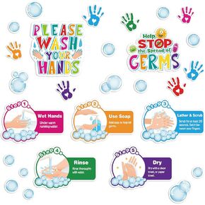 72 Pcs Washing Your Hands Bulletin Board Set Washing Hand Learning Chart How to Wash Your Hands Instruction for School Classroom Decorations
