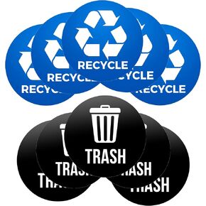Recycle Stickers Trash Vinyl Sign Stickers, 5 x 5 in 10- Pack Waterproof, Weatherproof, UV Resistant, Premium Quality Self Adhesive Recycle & Trash Vinyl Labels for Trash & Recycle Bins.