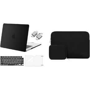 MOSISO Compatible with MacBook Air 15 inch Case 2023 Release A2941 M2, Plastic Hard Case&Neoprene Sleeve Bag with Small Case&Keyboard Skin&Screen Protector&Type C Adapter 2 Pack, Black