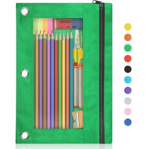 Shemira Pencil Pouch for 3 Ring Binder, Binder Pencil Pouch with Smooth Zipper, Clear Window Pencil Case for Binder, Zipper Pencil Pouches, Big Capacity 3 Ring Binder Pencil Bag, Azure Blue