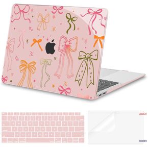 MOSISO Compatible with MacBook Air 13 inch Case 2022 2021 2020 2019 2018 A2337 M1 A2179 A1932, Silk Bowknots Hard Shell&Keyboard Cover&Screen Protector for MacBook Air 13.3 inch Case, Transparent