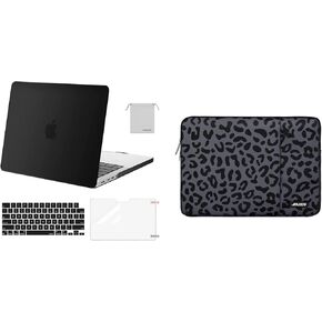 MOSISO Compatible with MacBook Pro 14 inch Case 2023-2021 Release M2 A2779 A2442 M1, Plastic Hard Shell Case&Leopard Grain Sleeve Bag&Keyboard Cover&Screen Protector&Storage Bag, Black