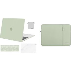 MOSISO Compatible with MacBook Pro 13 inch Case M2 2024-2016 A2338 M1 A2251 A2289 A2159 A1989 A1708 A1706, Plastic Hard Shell&Vertical Sleeve Bag with Pocket&Keyboard Cover, Sage Green