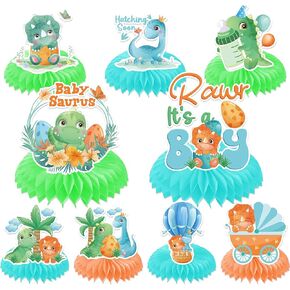 9PCS Dinosaur Party Honeycomb Centerpieces Dinosaur Baby Shower Decorations for Boy Dino Theme Baby Shower Party Table Decorations Supplies