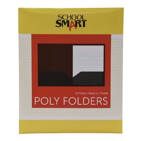 School Smart 2-Pocket Poly Folders, Black, Pack of 25