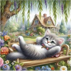 Kulvci Diamond Art Painting Kits for Adults, Cat Diamond Art Kits for Beginners, 5D DIY Full Drill Gem Craft for Home Decor Gift 12x12inch