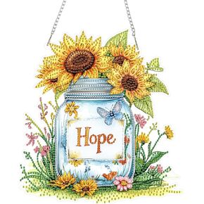 Eiflow Acrylic Diamond Art Hanging Ornament Kit for Adults Word Hope, DIY Diamonds Painting Door Hanger Board Kit, Special Crystal Diamond Art Painting Pendant