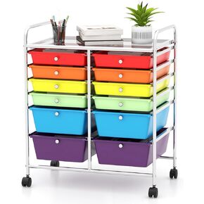 Happygrill 12-Drawer Rolling Storage Cart, Multipurpose Organizer Cart for Home Office School, Utility Cart with Wheels (Macaron)