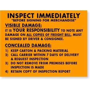 SmartSign Inspect Immediately Packing Labels | 4" x 5.25" Fluorescent Paper, Pack of 500, Made in USA