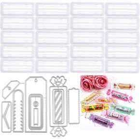 BAOFALI 44Pcs/Set Large and Small Plastic Clear Rectangle Domes and Tag Candy Die Set; Self-Adhesive Lip Balm Pouches Money Holder for DIY Craft Gift Cards Shaker Card Making Scrapbooking Tool