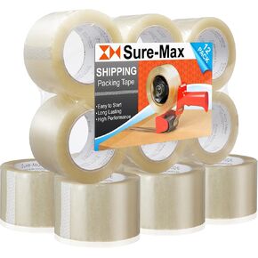 Sure-Max 12 Rolls Extra-Wide Shipping & Packing Tape (3" x 110 yard/330' Each) - Moving & Adhesive Carton Sealing - 2.0mil Clear