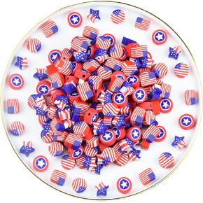 300Pcs Patriotic Polymer Clay Beads with Box Packaged, Red White Blue Beads 4th of July American Flag Spacer Beads for Bracelet Necklace Making Earrings Craft (Independence Day(Red White Blue))