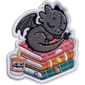 Cute Book Dragon Embroidery Patch for Clothes Backpacks Hats Jeans Bags, Acotar Size 3" Iron Patch or Sew On Patches, Fantasy Lover Applique Embroidery Patches, Bookish Gift for Book Lover