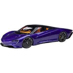 McLaren Speedtail Lantana Purple Metallic with Black Top and Yellow Interior and Suitcase Accessories 1/18 Model Car by Autoart 76089