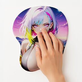 Anime Mouse Pad with Wrist Rest, 3D Kawaii Gaming Mouse Mat, Ergonomic Gel Cushion Desk Pad for PC, Laptop, Office, Non-Slip Pink Cute Design, Funny Gift for Anime Fans