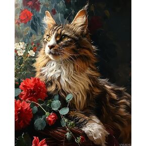 VNUIEHG Paint by Numbers, Maine Coon Cat in a Basket, Adult Crafts Adult Paint by Number Kits, Arts Crafts for Home Decor(No Frame,16x20 inch)
