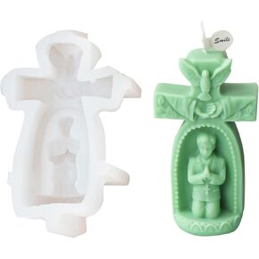 Praying Boy Candle Mold, Cross Silicone Mold for Fondant, Chocolate, Epoxy Resin, Soap, Polymer Clay, Plaster, DIY Crafts (Boy)