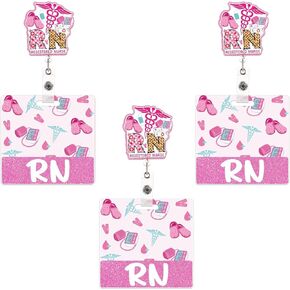 APCGSM 3PCS RN Badge Reel Retractable with Badge Buddy, Nurse Accessories RN Badge Buddy Glitter Cute Nurse Badge Reel, Horizontal ID Badge Holders Retractable for Nursing Gifts