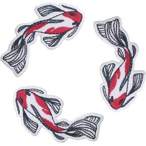 3 PCS Koi Fish Patches Iron on Embroidered Patch Saw On/Iron On Applique for Jeans, Hats, Bags (Orange)