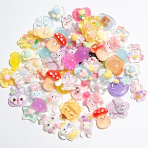 60Pcs Mixed Colors Slime Charms Cute Set for Decoration， Bulk Resin Set Ornament Scrapbooking，Cute Flat Decoration for DIY Mini Decorations (Mixed Colors)