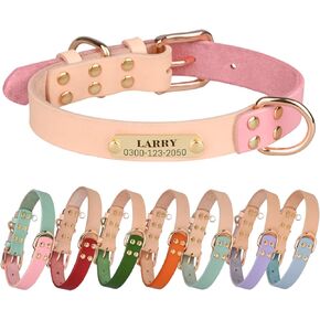 Custom Cute Handmade Genuine Leather Dog Collar Personalized with Name Boy Girl Dog Collar for Puppy Small Medium Large Male Female Dogs