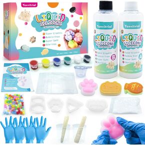 Taba Squishy Kit - 18OZ Rubber Craft with Guided Instructions, Bubble-Free Formula and Rapid Full Cure - FuFu Squishy Kit with Mold, Flocking Powder - Stress Relief Entertainment