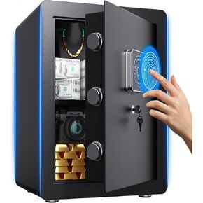 Safe Box, Biometric Fingerprint Fireproof Home Safe for Money 2.0 Cubic Feet Small Personal for Cash Documents Jewelry Medicine Digital Touchpad Security with Built-In Handgun Rack