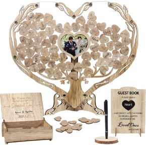 Rustic Wedding Guest Book, Heart Guest Book Alternative with Wooden Drop Box, Heart Wedding Decor for Party, Personalized Engagement Guestbook Reception
