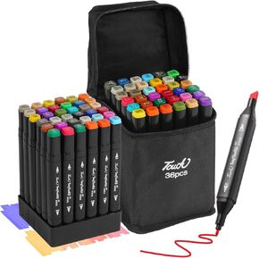 36 Colors Dual Tips Alcohol Markers, Permanent Sketch Art Markers Pens Set with Pen Holder for Kids Adults Coloring,Painting, Sketching, Illustrations