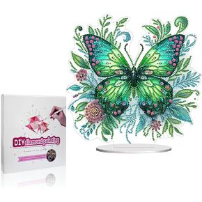 Koikify Tabletop Diamond Art Kit, Stand-Up Butterfly Crystal Rhinestone Ornament with Printed Pattern on Back, Desk Gem Painting Crafts for Home Decor and Gift