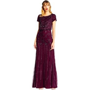 Adrianna Papell Women's Short Sleeve Bead Long Dress, Rose Gold in Saudi Arabia