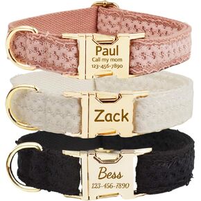 Personalized Dog Collar with Metal Buckle, Velvet Dog Collars Customized with Name and Phone Number Fonts, Custom Collars Adjustable Sizes for Large Medium Small Dogs, Available Leash and Bow Tie