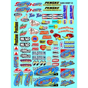 White Vinyl R/C Racing Sponsor Sticker Gang Sheet 39-1/24-1/16th Scale Model Decal Sticker Sheet Radio Control Lexan Body - Decorate Your R/c Cars, Boats, Trucks Scale Model – Die-Cut to Shape