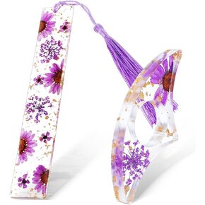 2 Pcs Fan Book Page Holder, Dried Flower Resin Thumb Book Page Holder and Bookmark with Tassel, Book Accessories for Reading Lovers, Gift for Bookworm, Readers, Literary, Students, Teachers