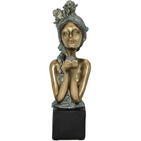 Modern Gold Lady Bust Statue for Home Decor, Lady Head Sculpture, Aesthetic Beauty Figurine with a Black Base, Living Room Nightstand Office Shelf Table Bathroom Decoration, Gifts for Woman
