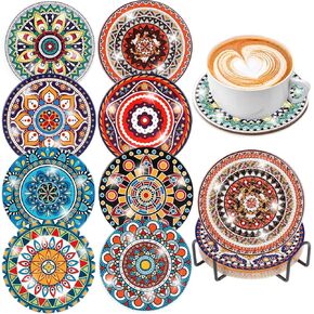 8 Pcs Diamond Painting Coasters, Donuts Diamond Art Coasters with Holder, Diamond Art Coasters Kit for Gifts and Office Home