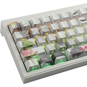 مجموعة أغطية مفاتيح مطبوعة جانبية من Tsungup - أغطية مفاتيح مخصصة بالحبر Lotus Pond، 135 مفتاحًا PBT تألق من خلال أغطية المفاتيح الرائعة، أغطية مفاتيح لوحة مفاتيح ملف تعريف الكرز للوحة المفاتيح الميكانيكية Cherry MX